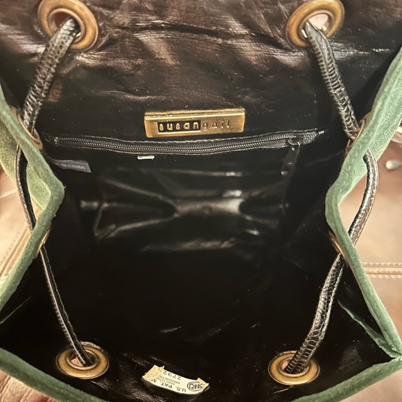 Vintage Susan Gail Suede & Leather Backpack – Forest Green / Black Trim - Picture 7 of 7